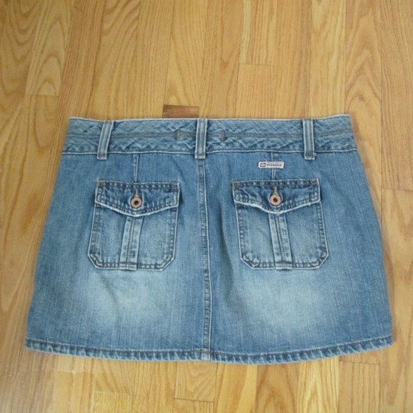 HYDRAULIC WOMEN'S SIZE 9 10 BLUE SLUB DENIM JEAN SKIRT SHORT MINI DISTRESSED - Picture 4 of 7